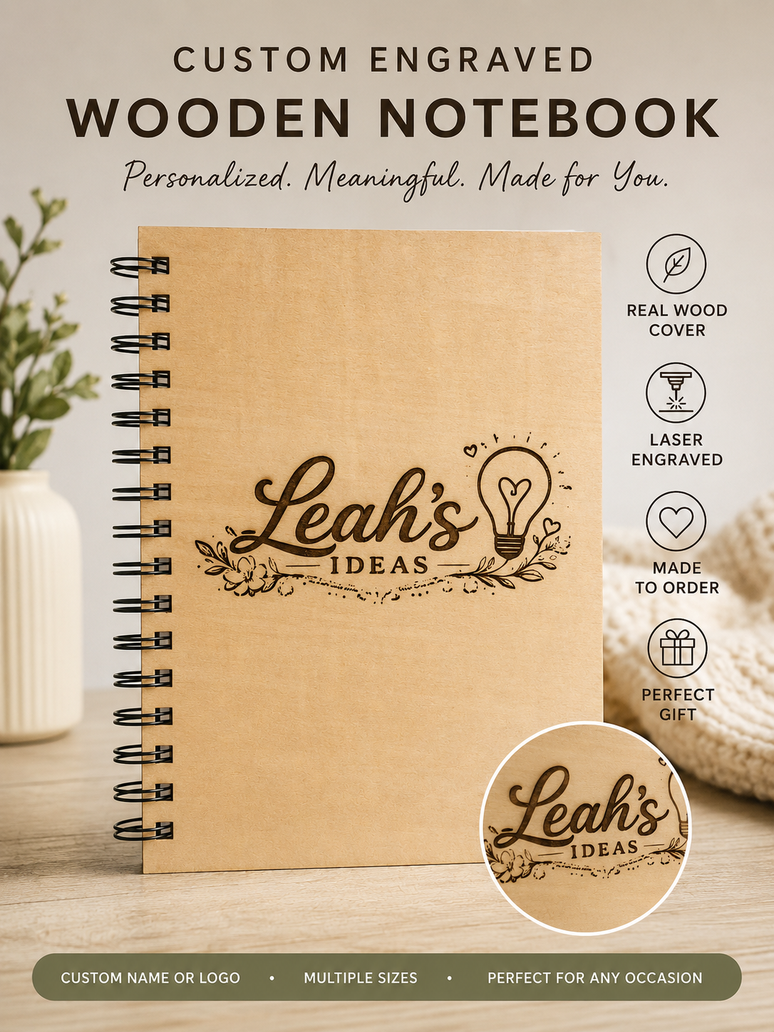 Custom Engraved Wooden Notebook Covers