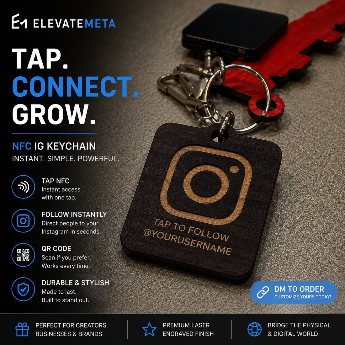 Tap. Connect. Grow. Custom NFC Instagram Keychains for Creators &amp; Businesses