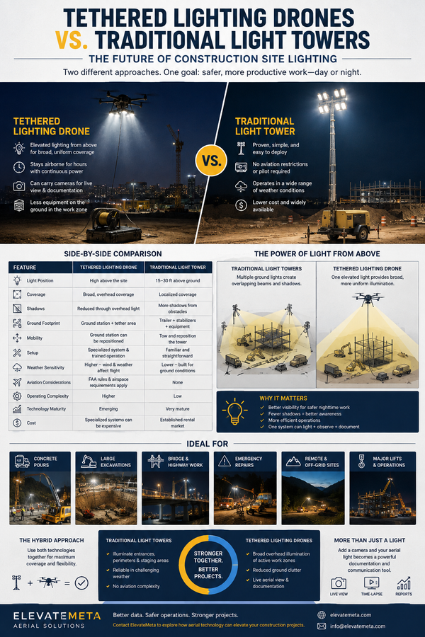 Tethered Lighting Drones vs. Traditional Light Towers: The Future of Construction Site Lighting