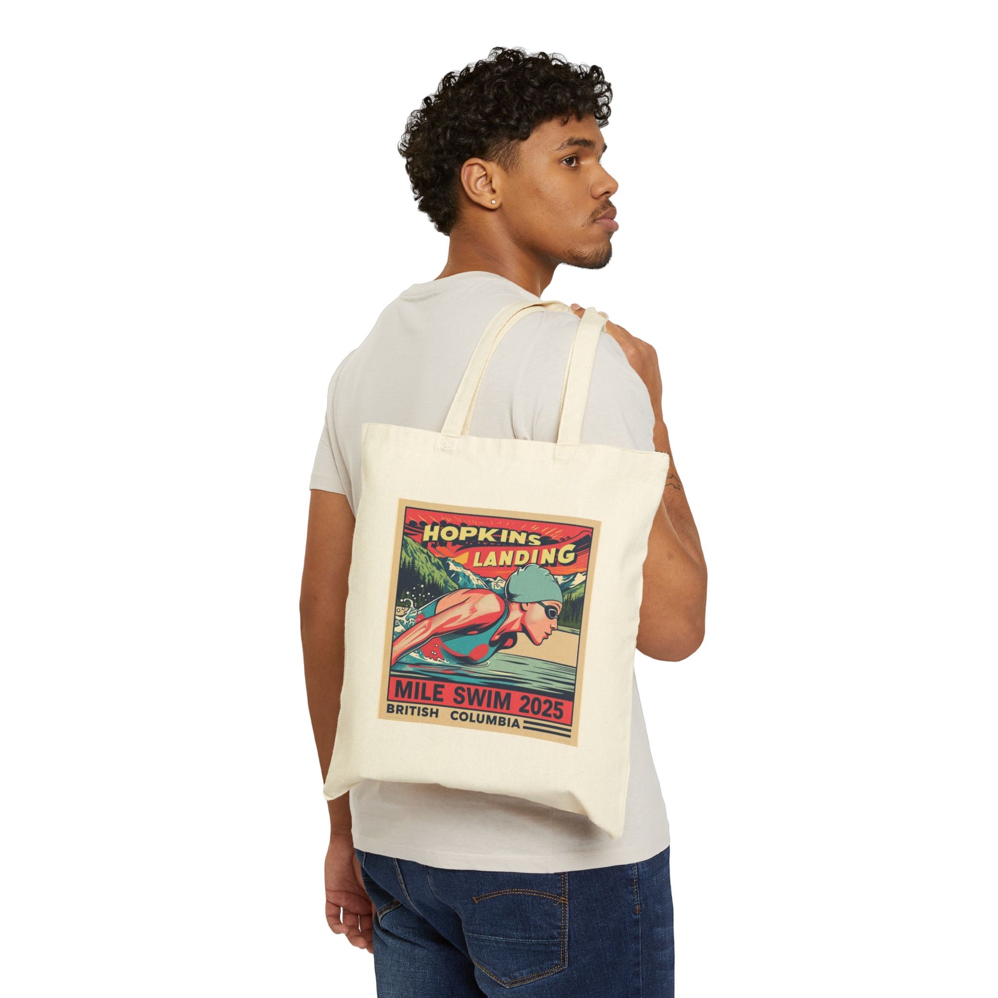Vintage-Style Cotton Canvas Tote Bag for Swim Lovers | Eco-Friendly Shopping Bag | Beach Day, Gift for Swimmers, Hopkins Landing