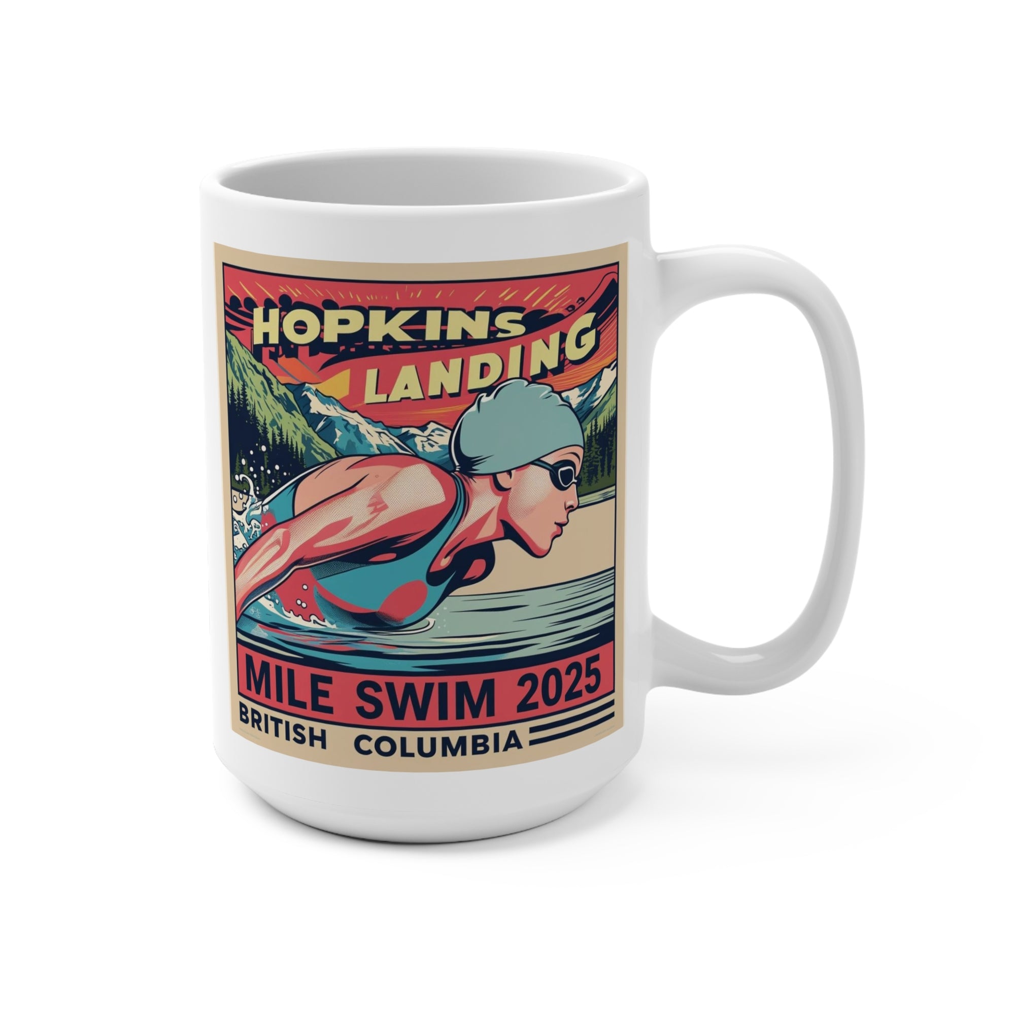 Vintage Swim Mug, 15oz Coffee Cup for Athletes, Sports Lover Gift, Retro Design, Personalized Swim Mug, Swim Event Keepsake