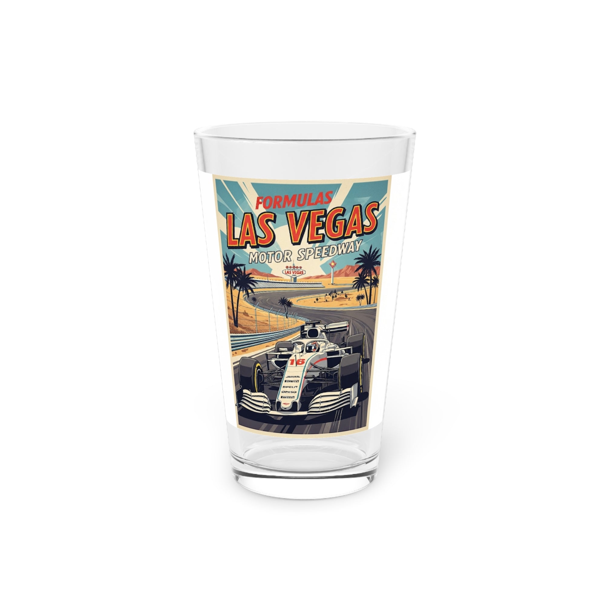 Retro Vegas Pint Glass - 16oz, Vintage Racing Glass, Perfect for Parties, Gifts, Home Bar, Collectible drinkware