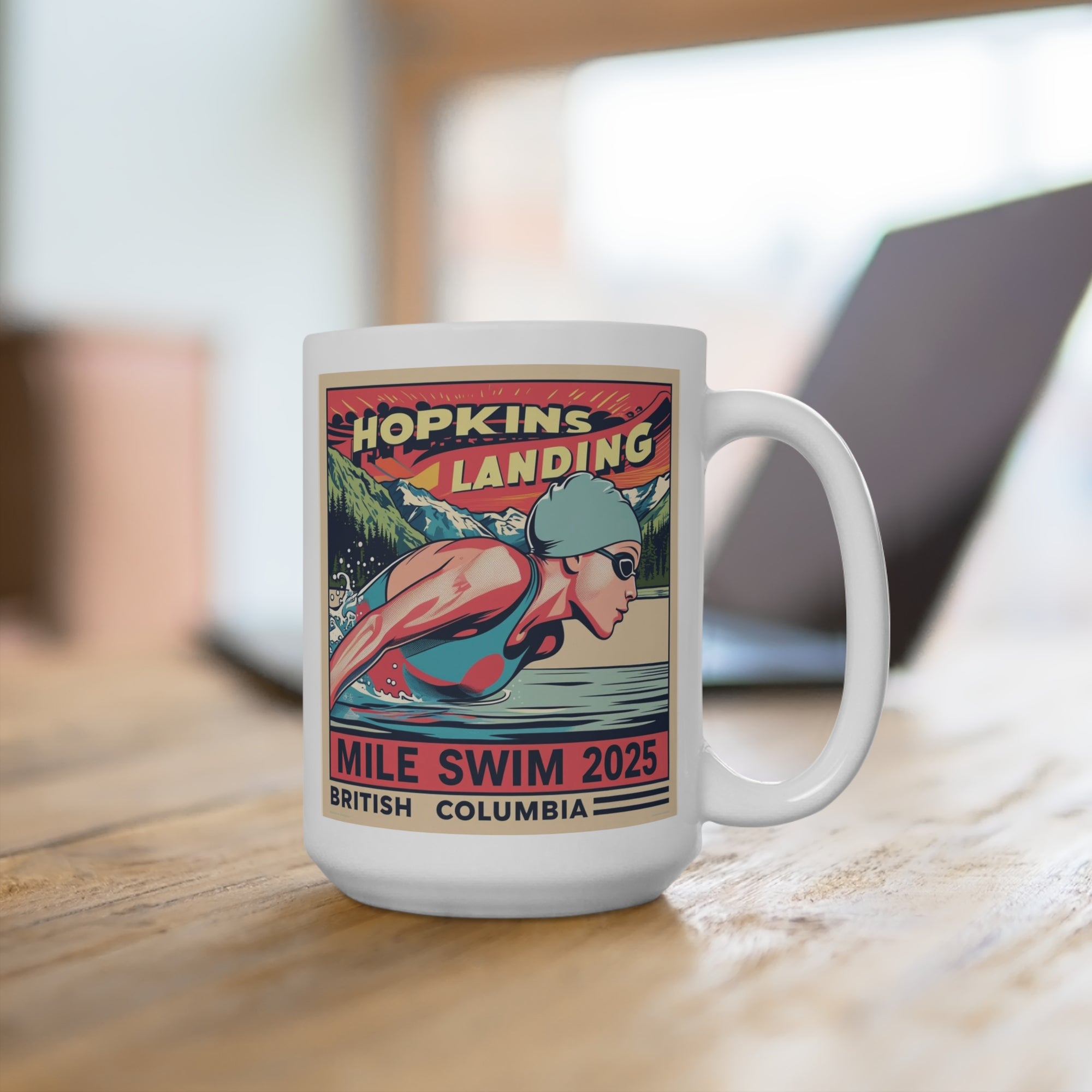 Vintage Swim Mug, 15oz Coffee Cup for Athletes, Sports Lover Gift, Retro Design, Personalized Swim Mug, Swim Event Keepsake