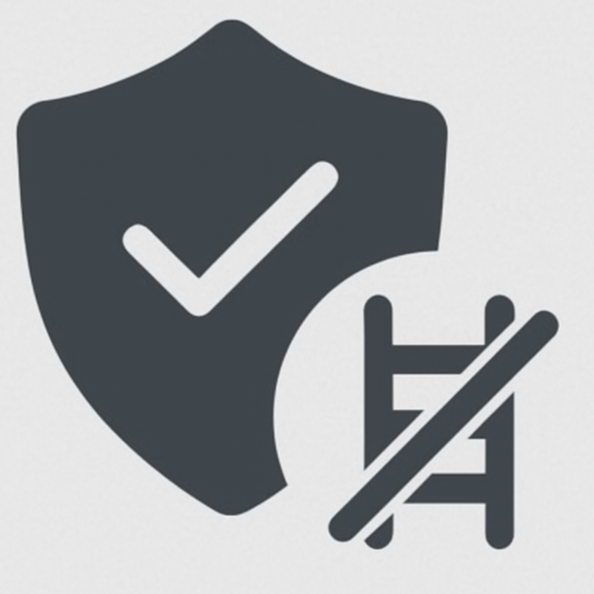 Shield icon with a check mark and a crossed-out symbol on a light gray background