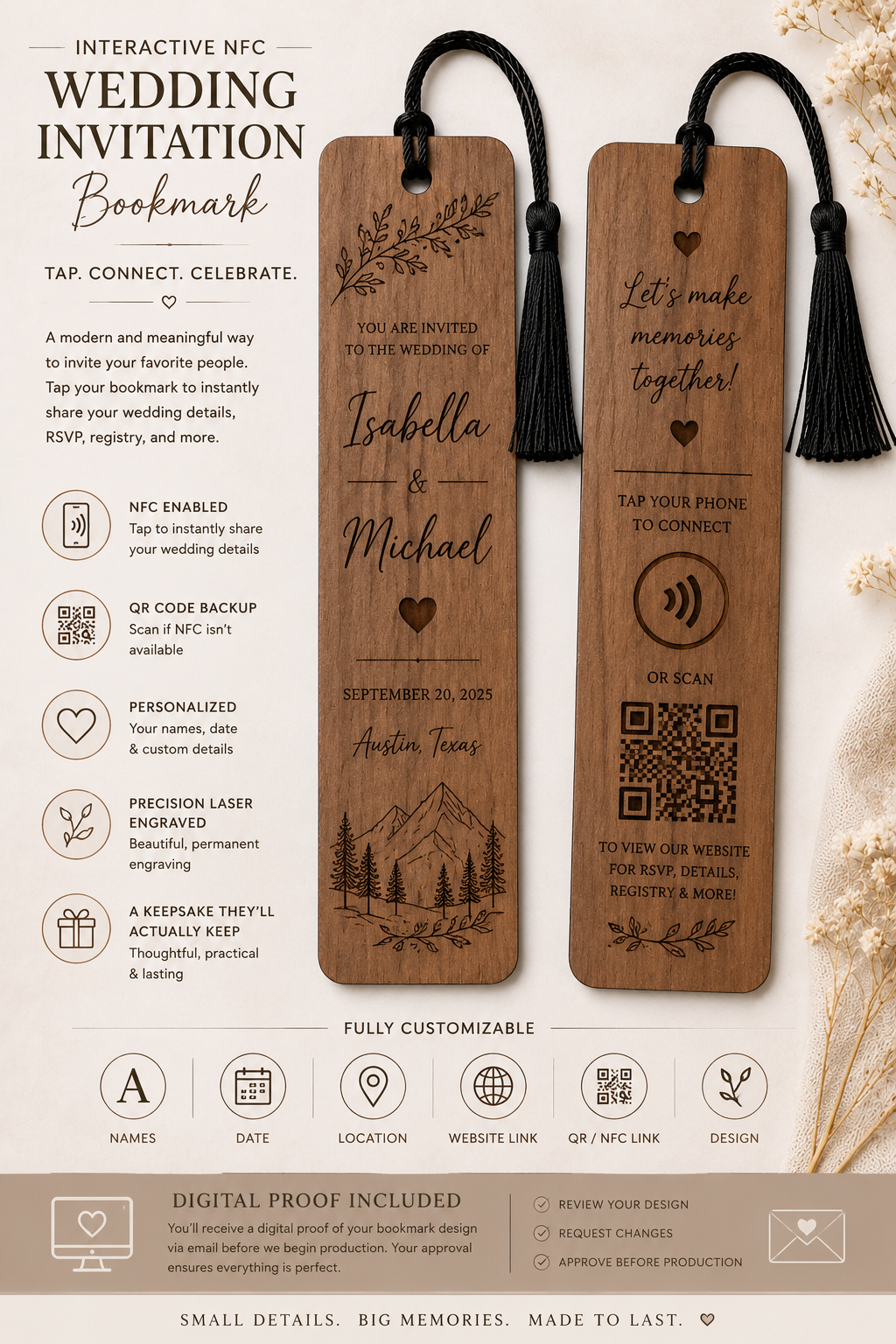 NFC Wedding Invitation Bookmark Interactive NFC Wedding Bookmark Invitation