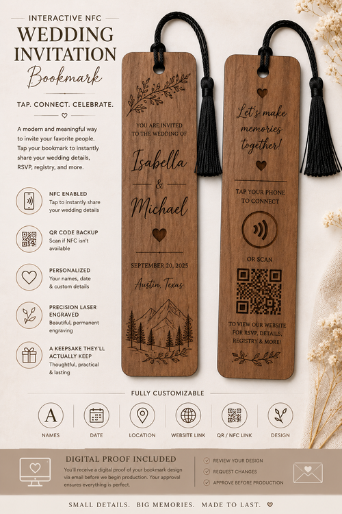 NFC Wedding Invitation Bookmark Interactive NFC Wedding Bookmark Invitation