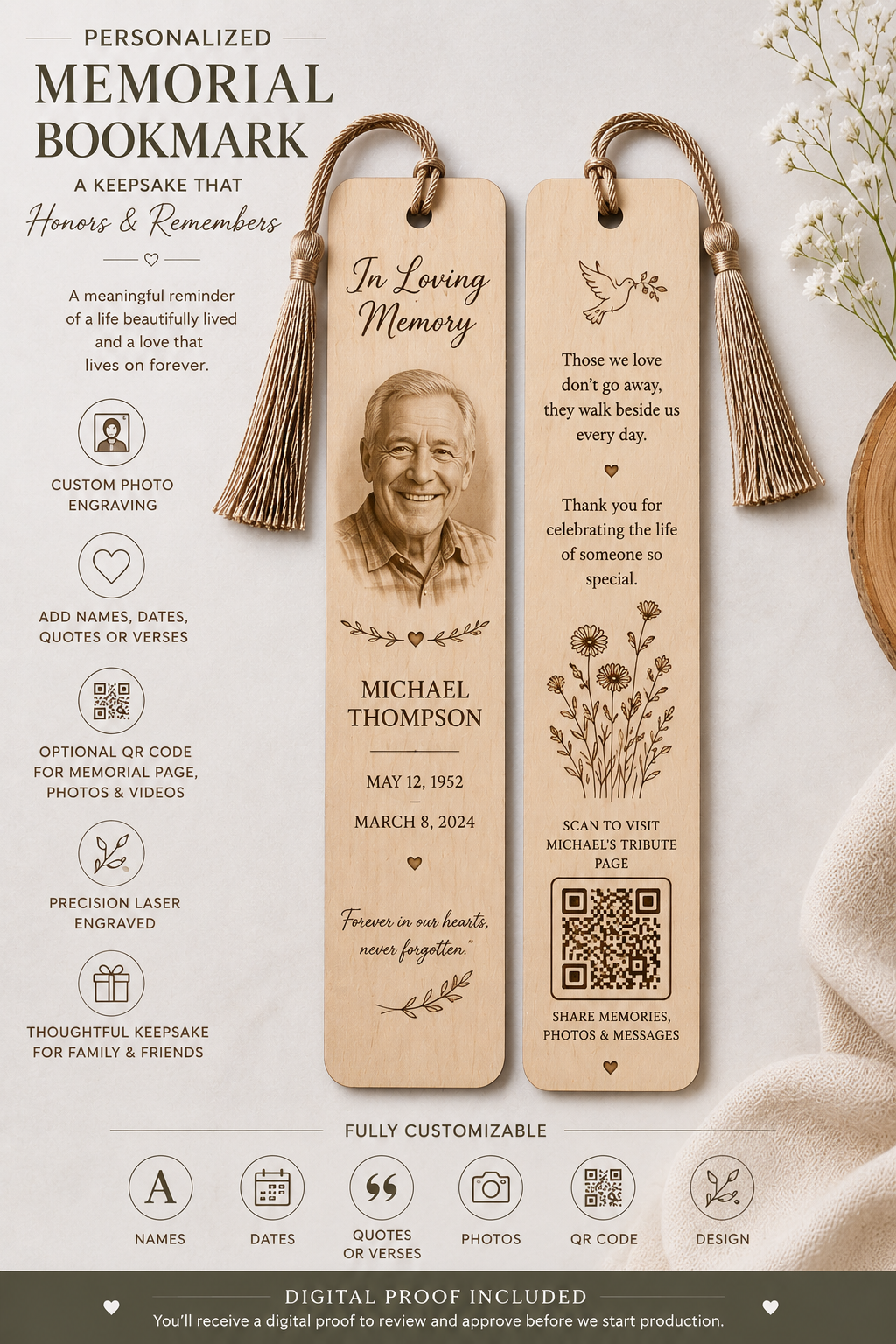 Personalized Memorial Bookmark | Celebration of Life Keepsake