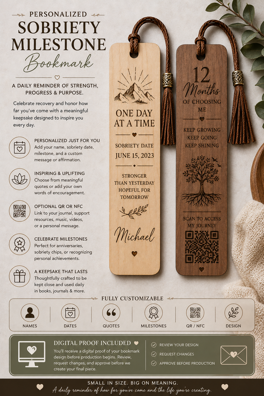 Sobriety Milestone Bookmark Sobriety Milestone Bookmark | Personalized Recovery Keepsake