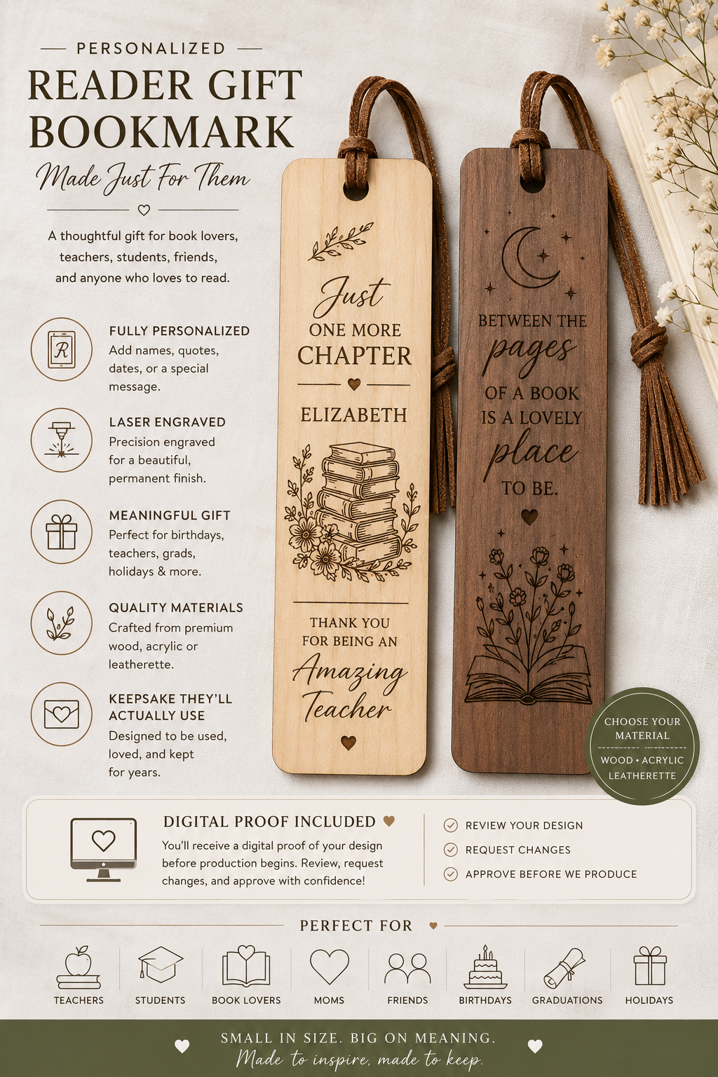 Personalized Reader Gift Bookmark Personalized Engraved Bookmark for Book Lovers