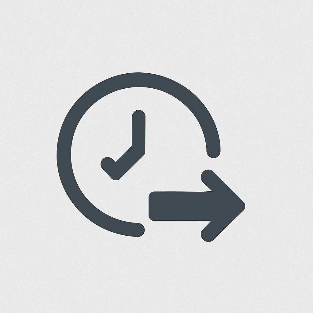 Clock icon with a rightward arrow on a light gray background